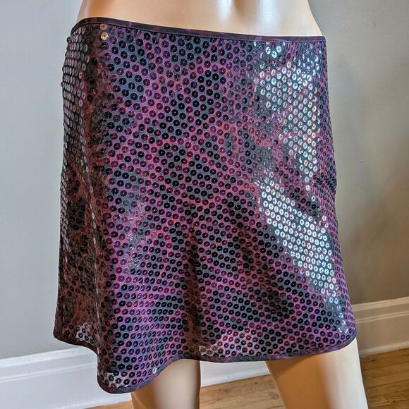 Vintage Y2K Express Mini Skirt Sequins Purple Swirl Party Clubbing Size 3/4 - Picture 4 of 8